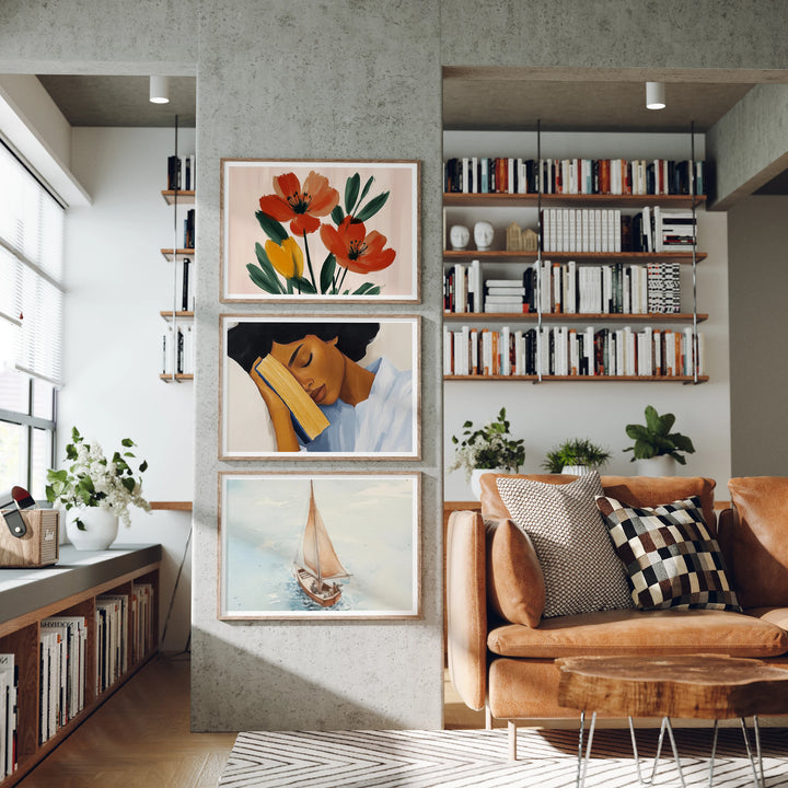 Set of 3 Horizontal Wood Frame Mockups, 7x5 Gallery Art (PSD Download)