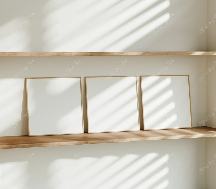 Set of 3 Square Wood Frame Mockup in Home Interior,Minimal Frame Set Mockups,Print Poster Mockup,Realistic Mockup,Photopea Psd Smart Object