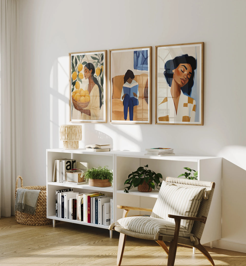 Set of 3 Wood Frame Mockups in Living Room - 3x4 Ratio - preview 2