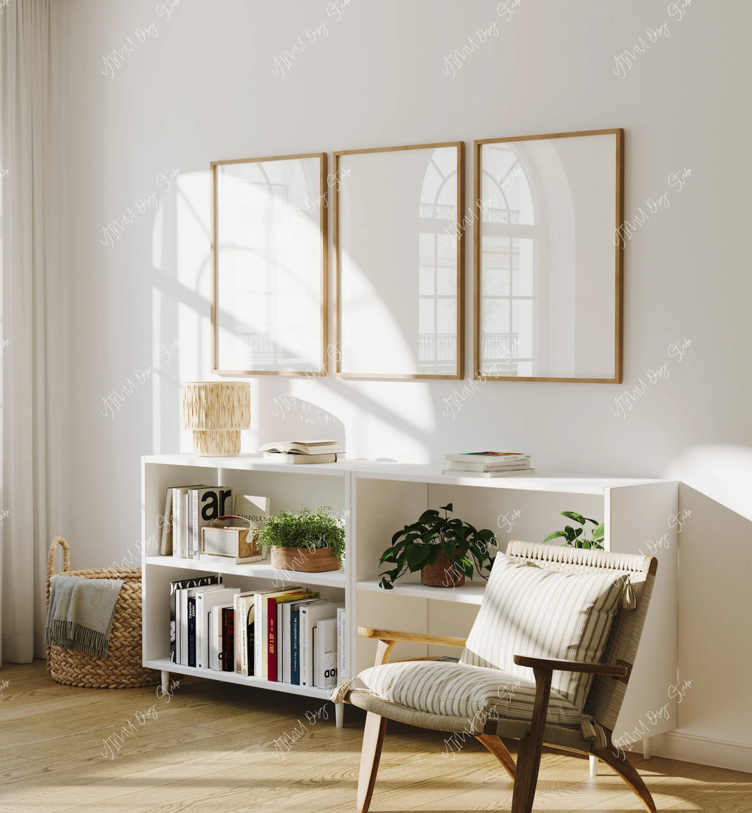 Set of 3 Wood Frame Mockups in Living Room - 3x4 Ratio - preview 4
