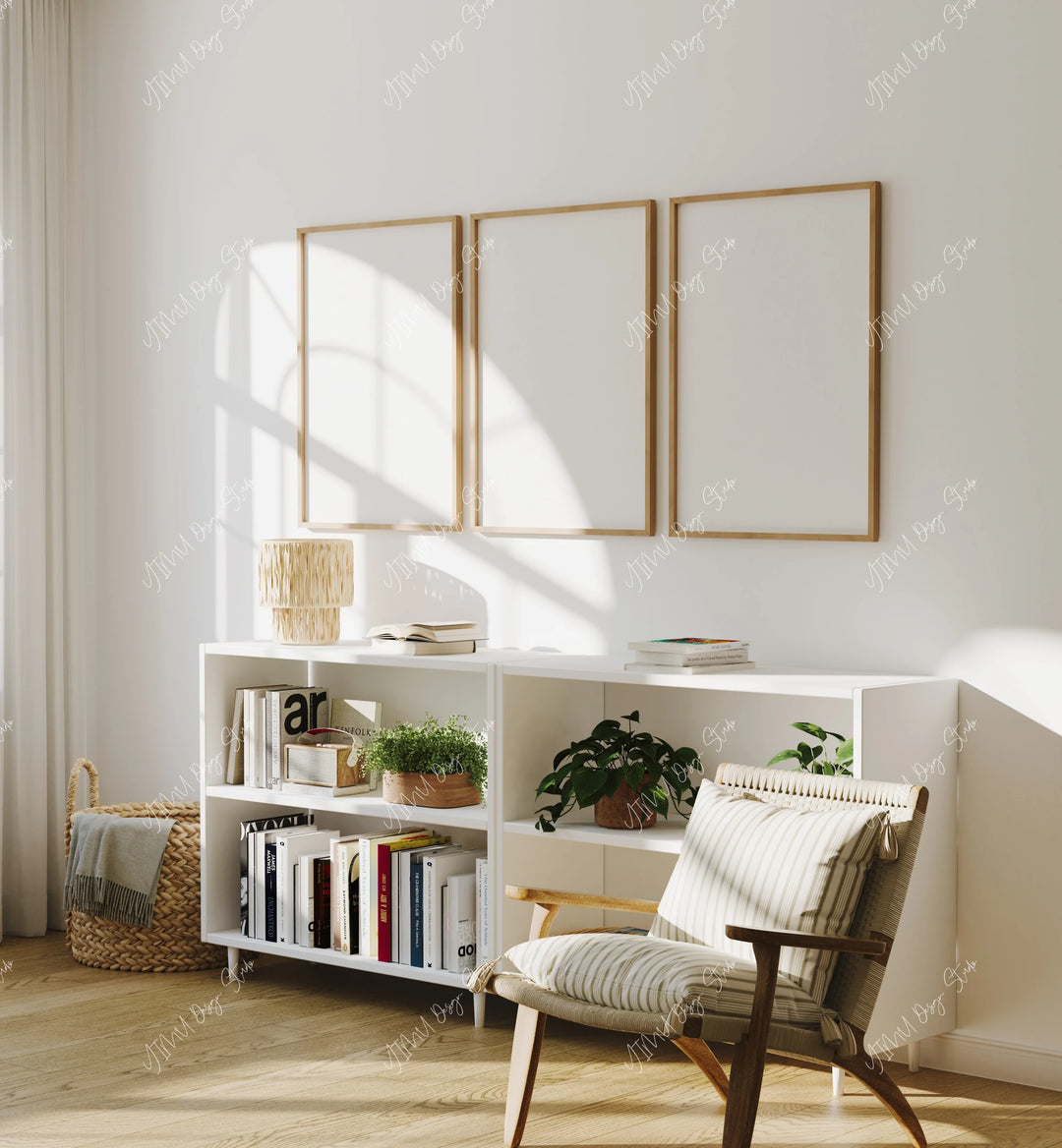 Set of 3 Wood Frame Mockups in Living Room - 3x4 Ratio - preview 5