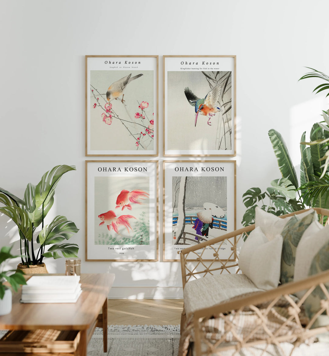 Set of 4 Wood Frame Mockups in Boho Living Room - 5x7 Ratio - preview 1