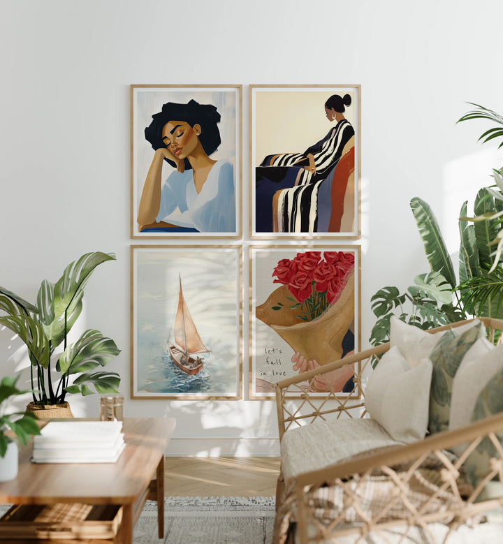 Set of 4 Wood Frame Mockups in Boho Living Room - 5x7 Ratio - preview 2