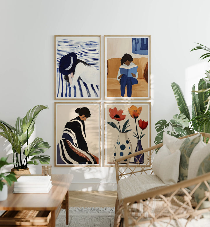 Set of 4 Wood Frame Mockups in Boho Living Room - 5x7 Ratio - preview 3