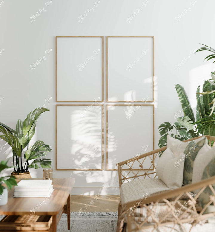 Set of 4 Wood Frame Mockups in Boho Living Room - 5x7 Ratio - preview 4