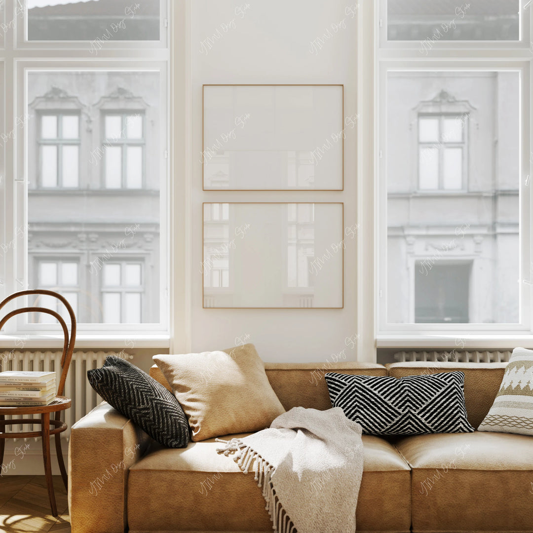 Set of 4 Wood Frame Mockups in Living Room - 3x4 Ratio - preview 4