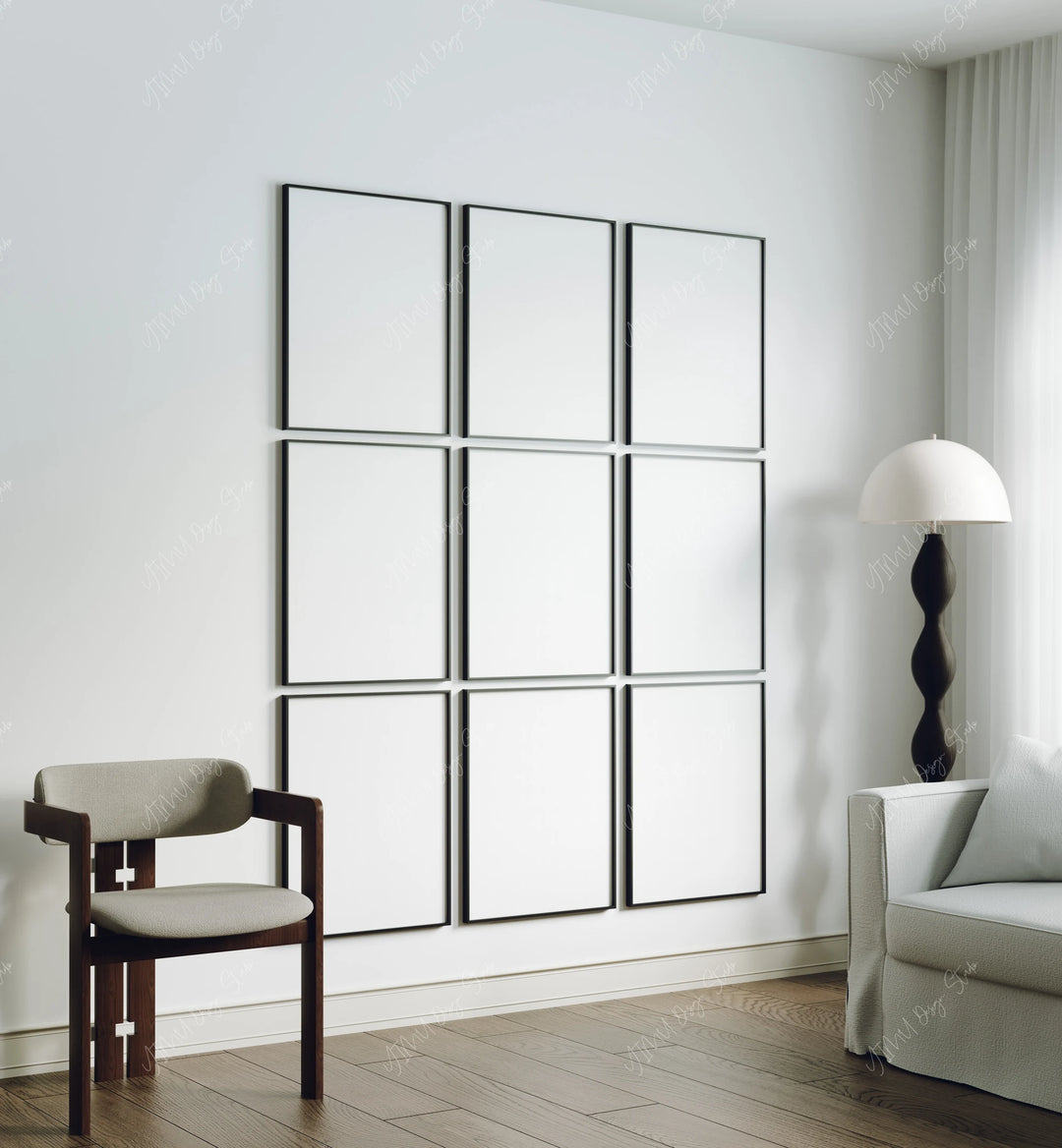 Set of 9 Black Gallery Wall Frame Mockups - 3x4 Ratio - preview 3