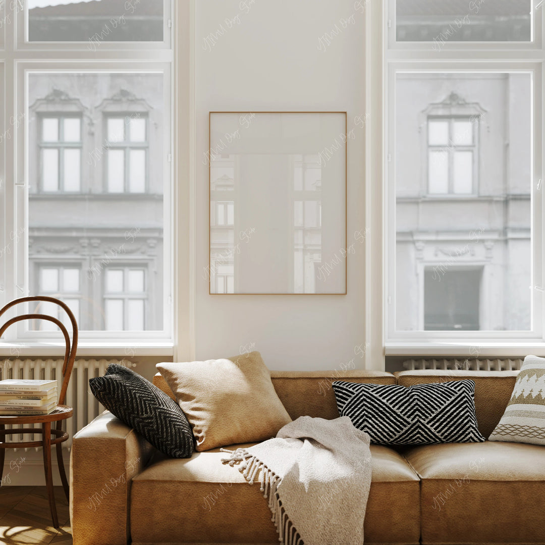 Thin Wood Frame Mockup in Modern Living Room - 3x4 Ratio - preview 6