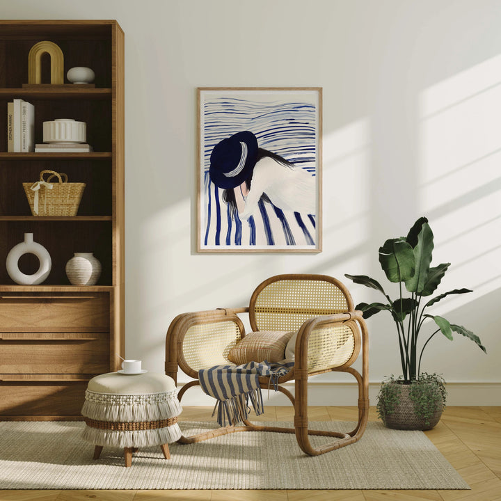 Vertical Wood Frame Mockup in Boho Reading Room - 3x4 Ratio - preview 4