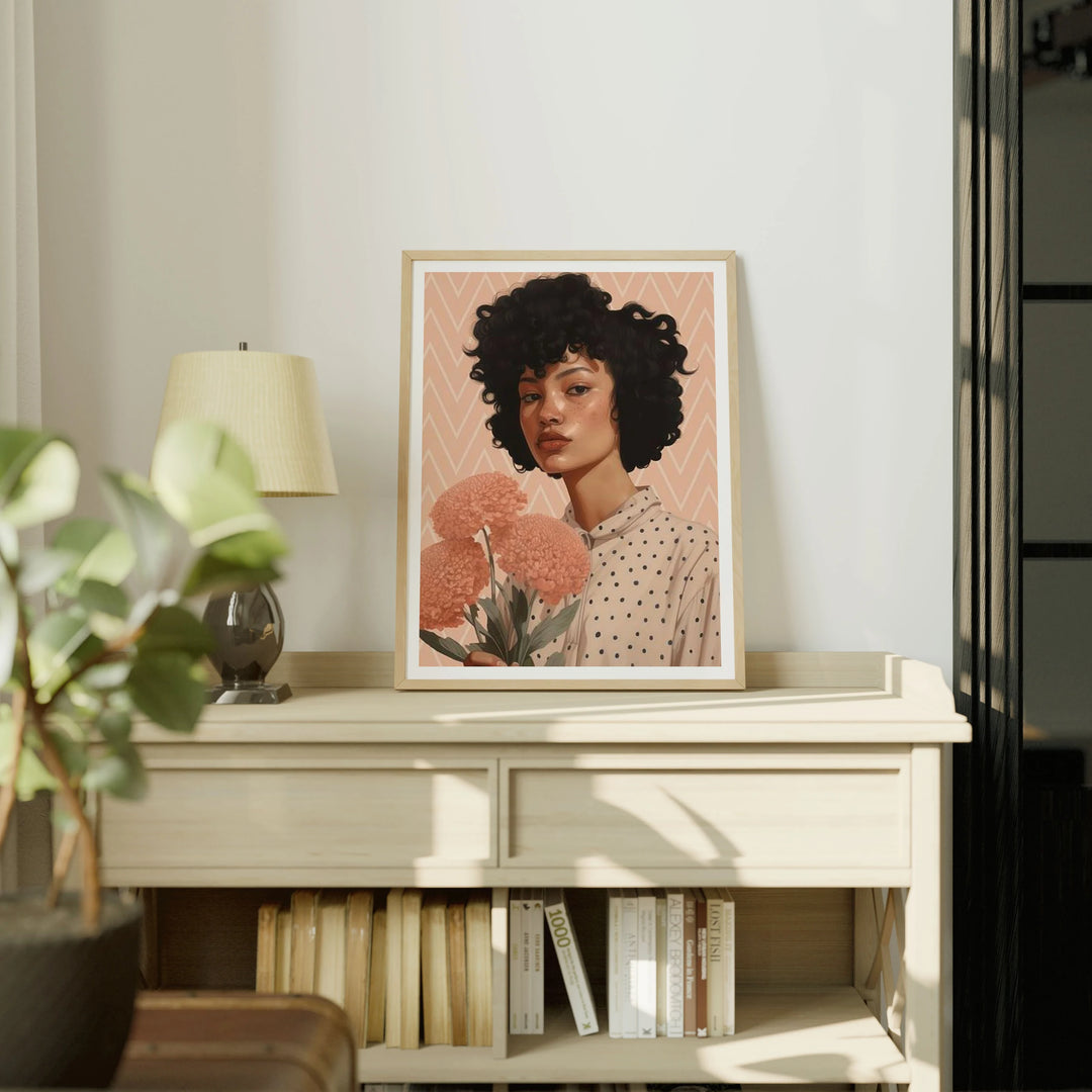 Vertical Wood Frame Mockup on Sunlit Console - 3x4 Ratio - preview 1