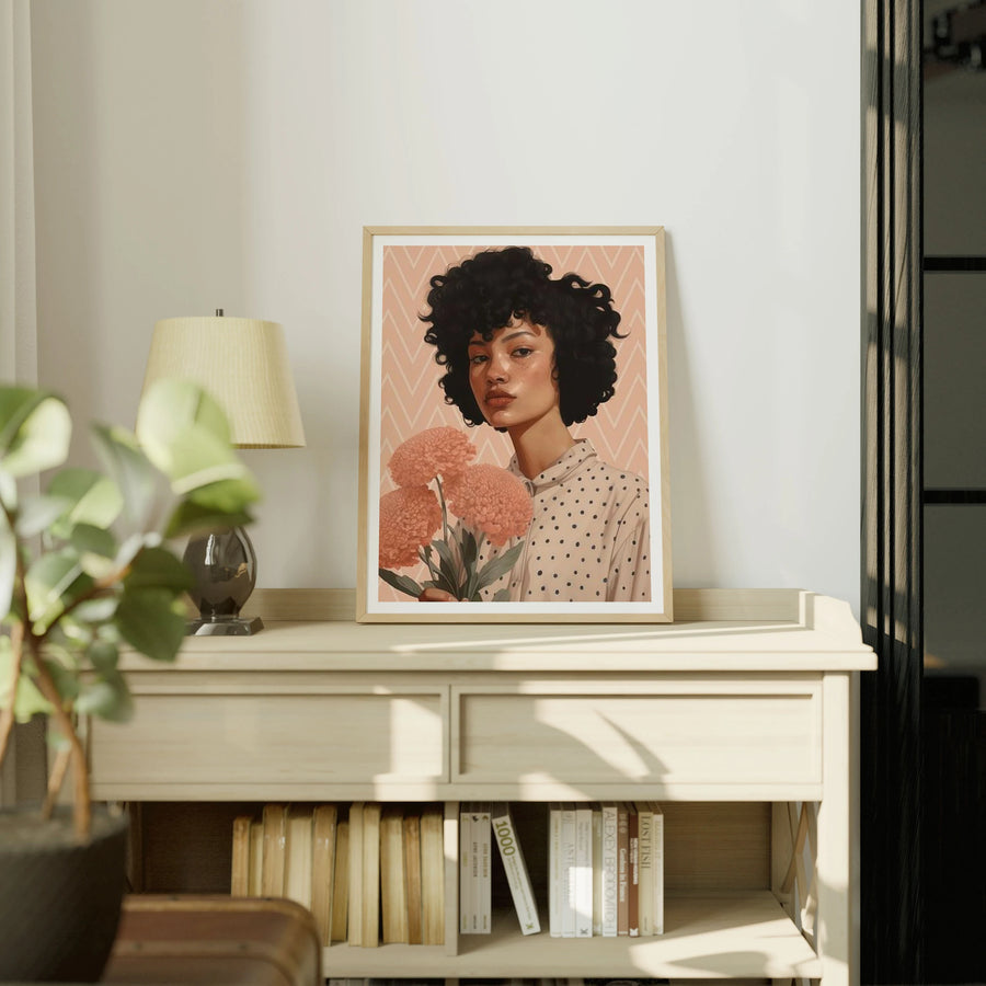 Vertical Wood Frame Mockup on Sunlit Console - 3x4 Ratio - preview 1