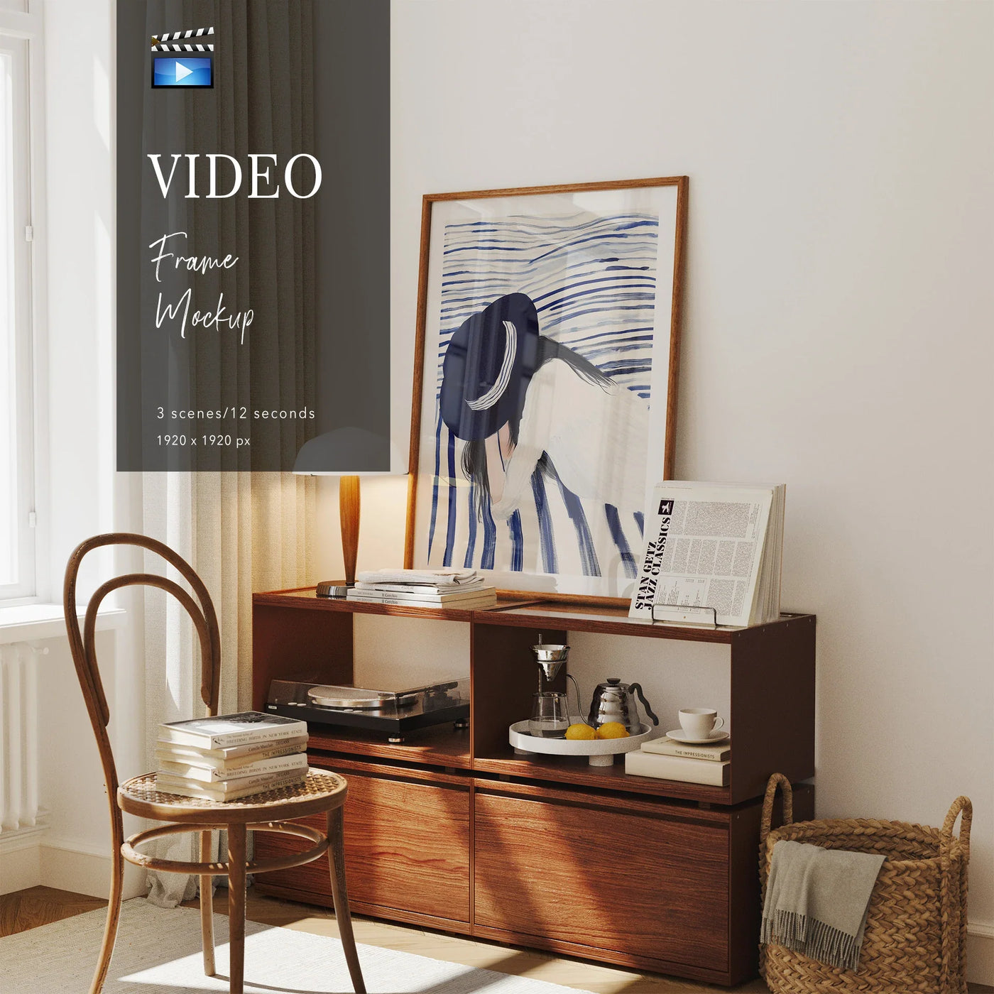 Animated Video Frame Mockup | Vertical 3x4 Ratio | 3 Scenes Interior Mockup Video