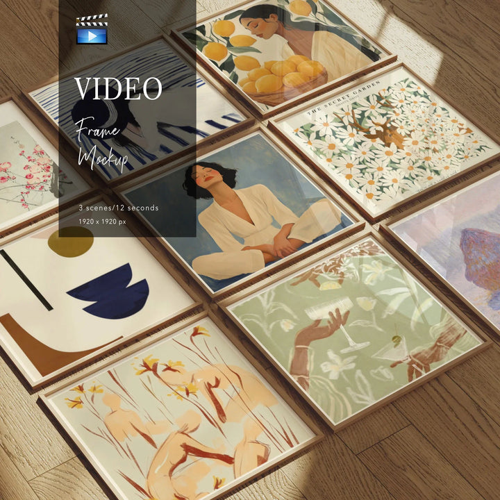 Animated Video Frame Set Mockup | 9 Square Frames