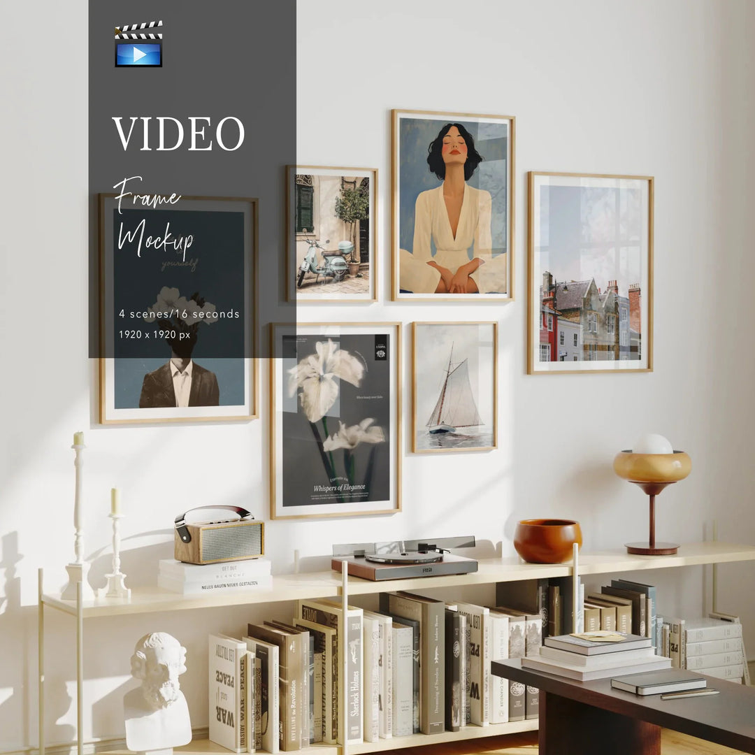 Animated Video Frame Set Mockup | Vertical 3x4 Ratio | 4 Scenes Gallery Mockup Video | Wall Art Video Mockup