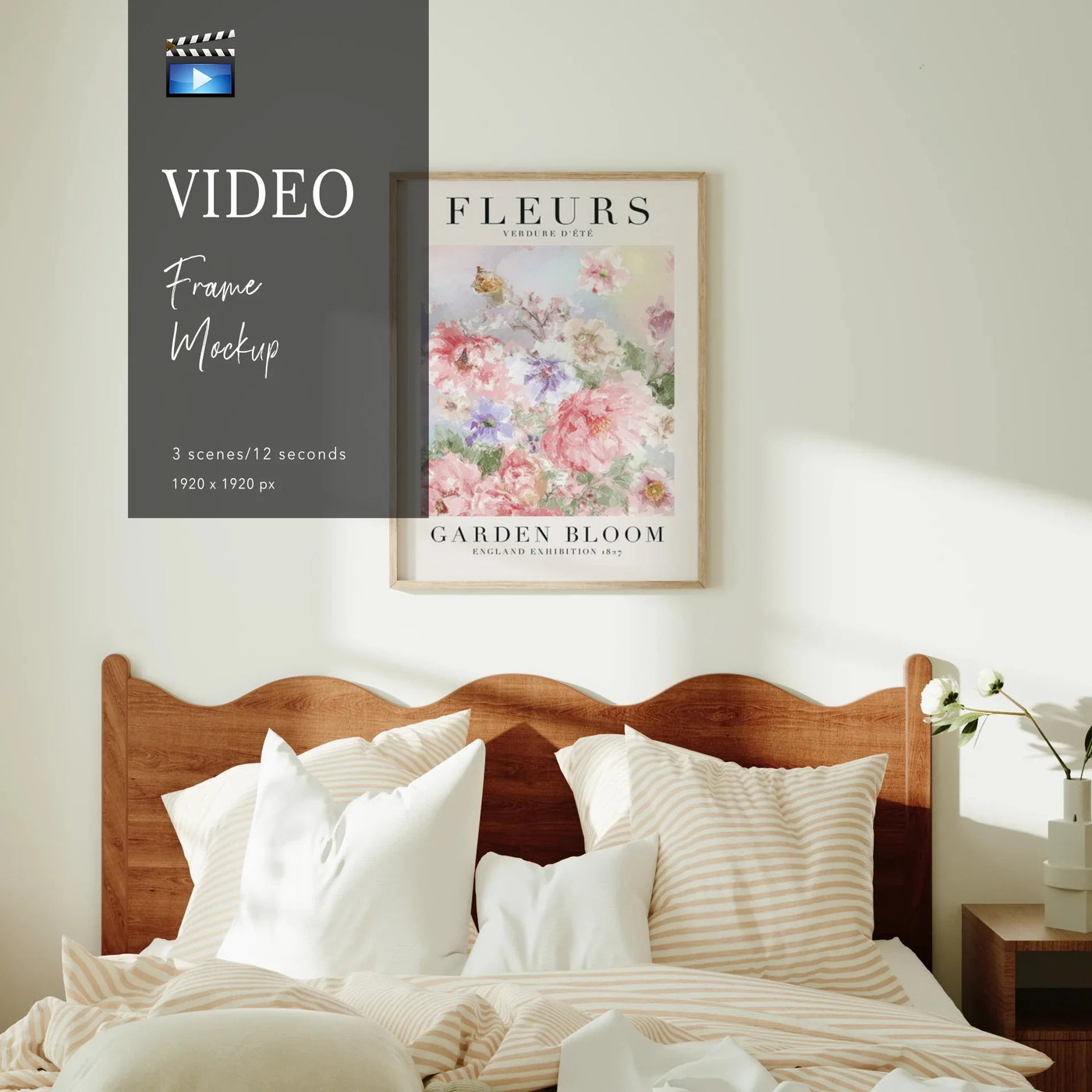 Animated Video Frame Mockup in Bedroom | Vertical 3x4 Ratio Frame | 3 Scenes Art Mockup Video Mobile | Wall Art Video Mockup | Digtal Templates