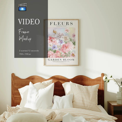 Animated Video Frame Mockup in Bedroom | Vertical 3x4 Ratio Frame | 3 Scenes Art Mockup Video Mobile | Wall Art Video Mockup | Digtal Templates