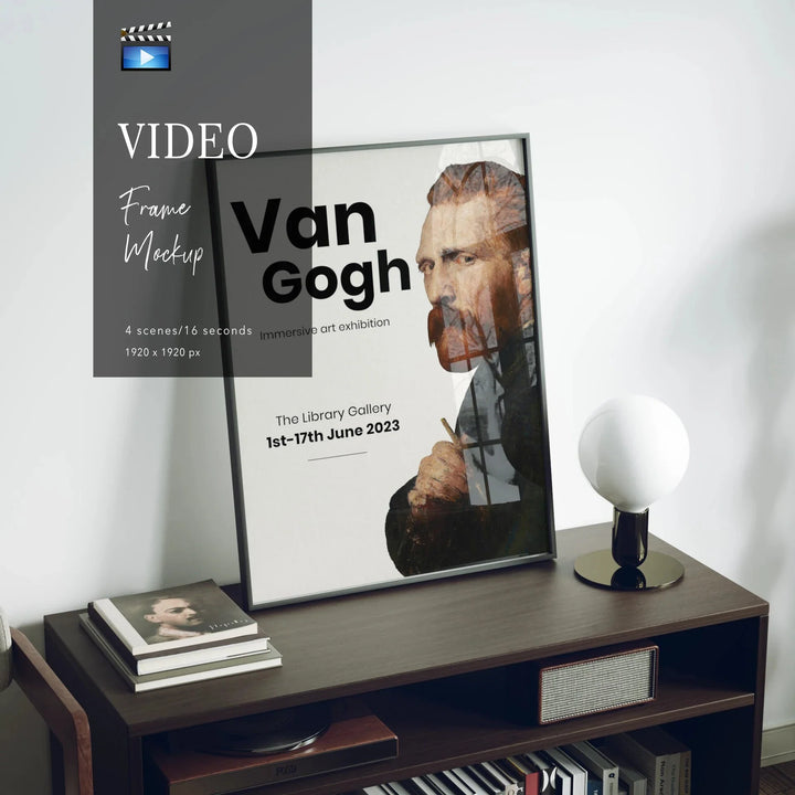 Animated Video Black Frame Mockup | Vertical 3x4 Ratio | 4 Scenes Interior Mockup Video | Wall Art Mockup Video Template