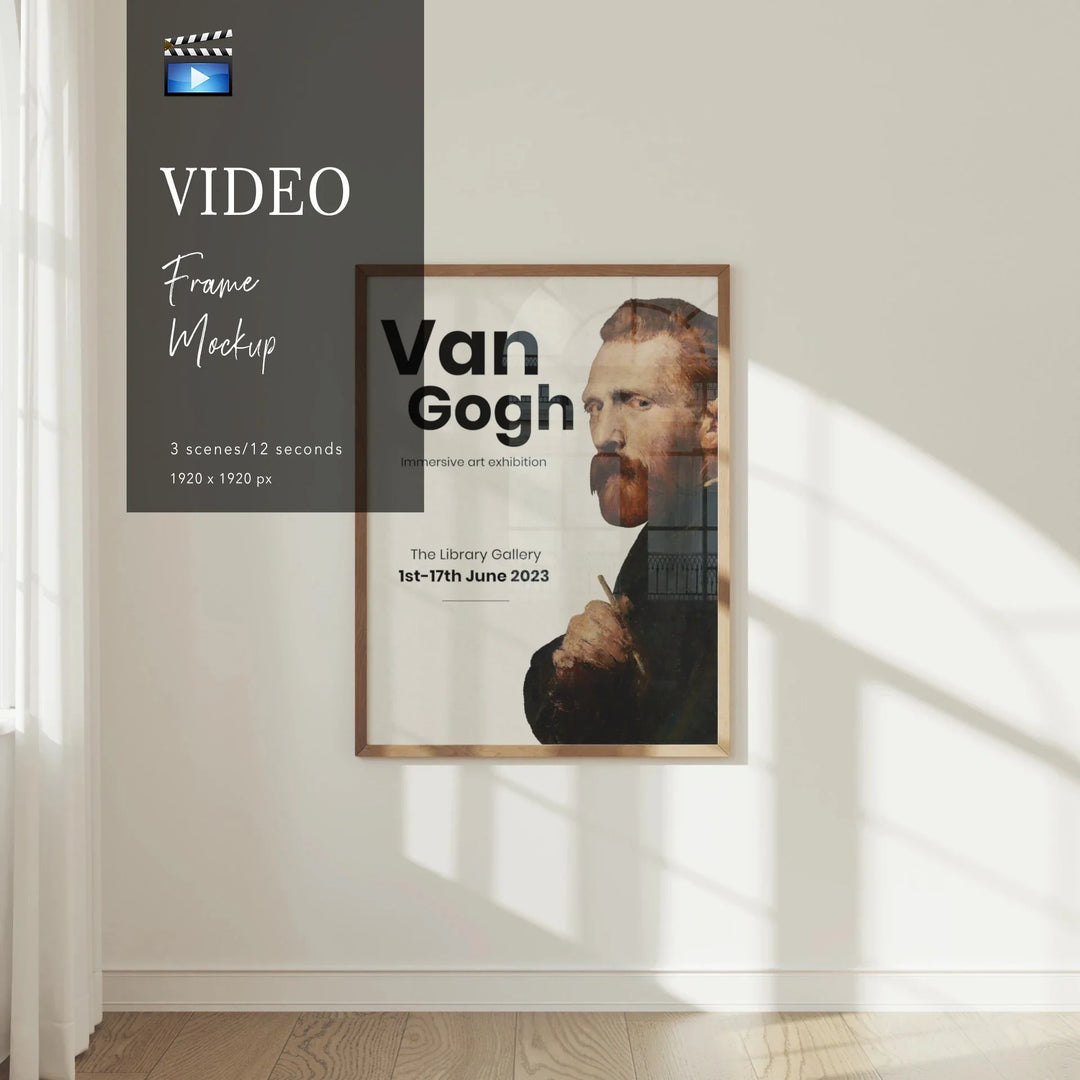 Animated Video Wood Frame Mockup | Vertical 3x4 Ratio | 3 Scenes Interior Mockup Video
