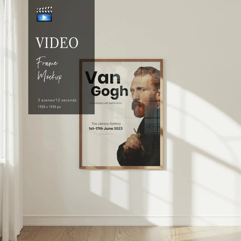 Animated Video Wood Frame Mockup | Vertical 3x4 Ratio | 3 Scenes Interior Mockup Video