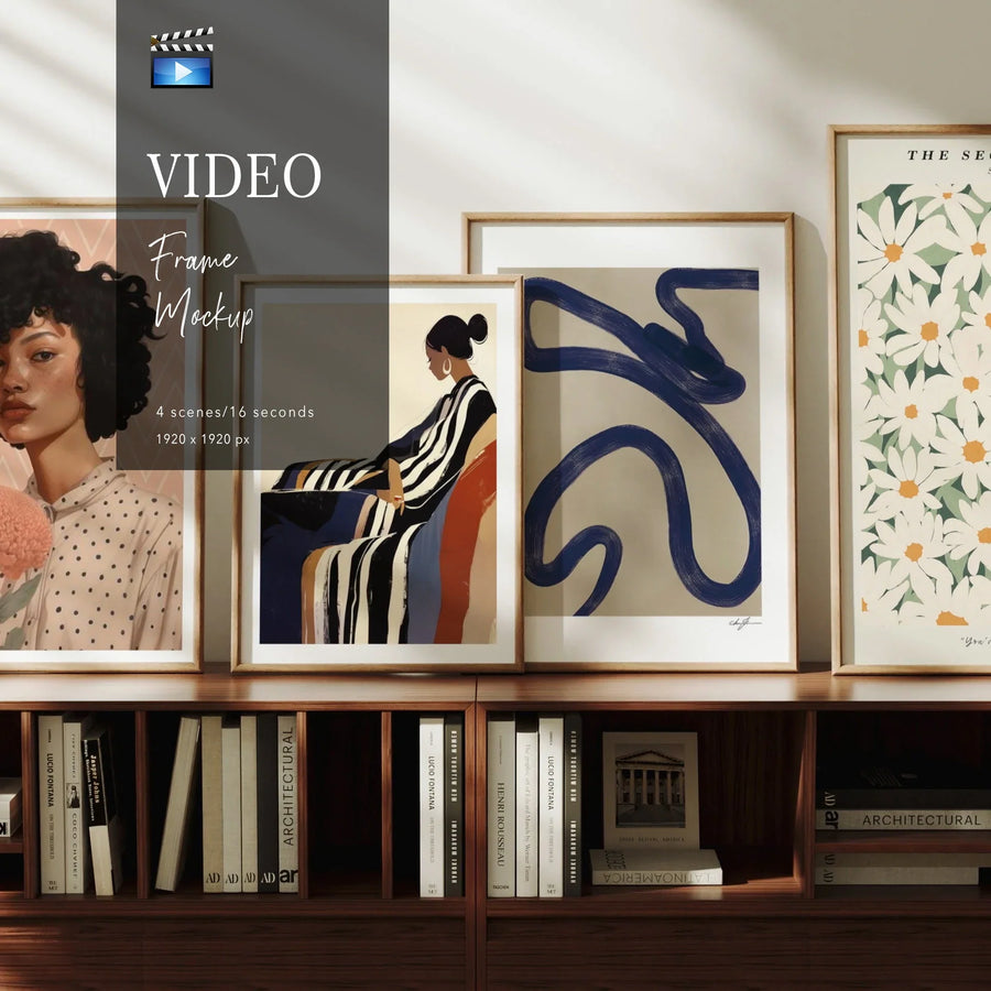 Animated Video Frame Set Mockup | Vertical 5x7 Ratio | 4 Scenes Gallery Mockup Video Mobile | Poster Mockup Video