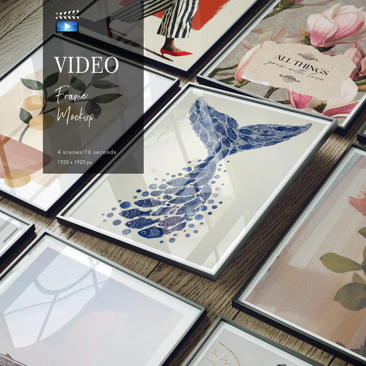 Animated Video Black Frame Set Mockup | Vertical 3x4 Ratio | 4 Scenes Gallery Mockup Video