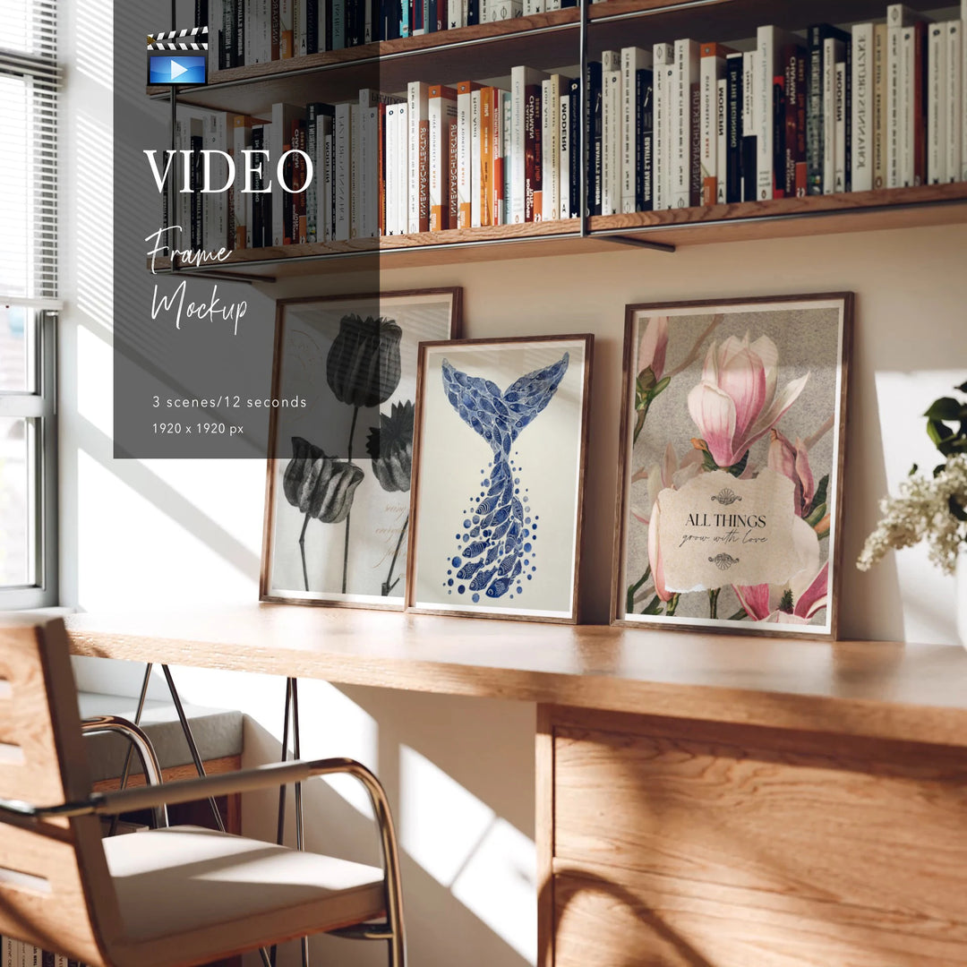 Animated 3 Wood Frame Mockup on Desk (Video Template)