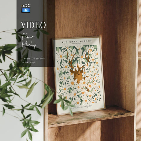 Animated 5x7 Frame Mockup on Shelf (Video Template)