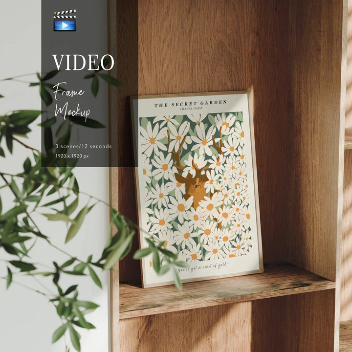 Animated 5x7 Frame Mockup on Shelf (Video Template)