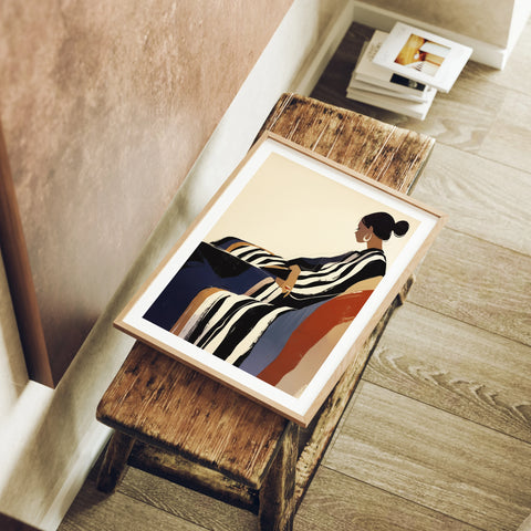 Wood Frame Mockup, Living Room Art, 3x4 Ratio Poster Template (Digital Download)